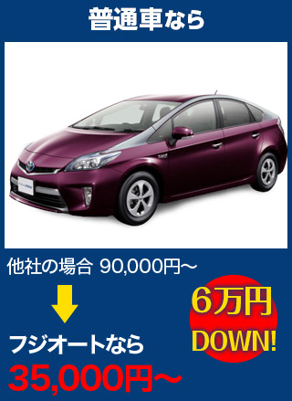 普通車なら、他社の場合90,000円～のところを会田自動車ガラスなら35,000円～　6万円DOWN！